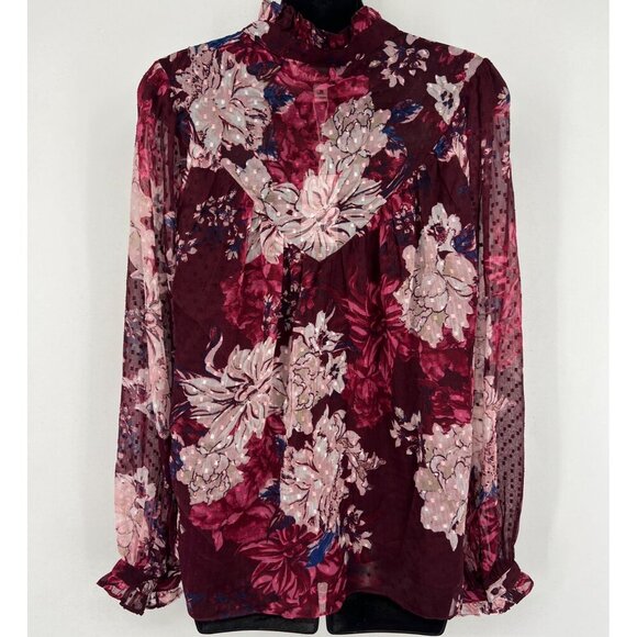 Walter Baker Large L Tina Top Wild Orchid Floral Long Sleeve Blouse Ruffle New - Picture 6 of 9